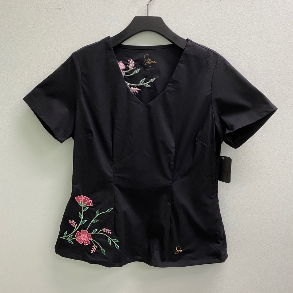 Jaanu Embroidered Black Scrub Top